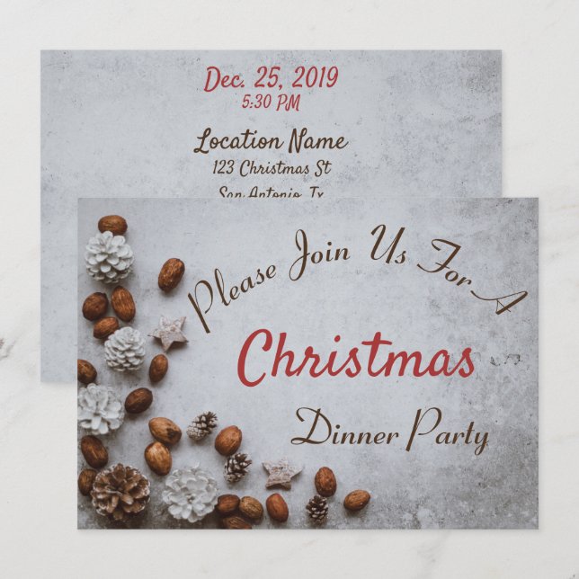Invitación Piedras y nueces en Navidades de nieve (Anverso / Reverso)