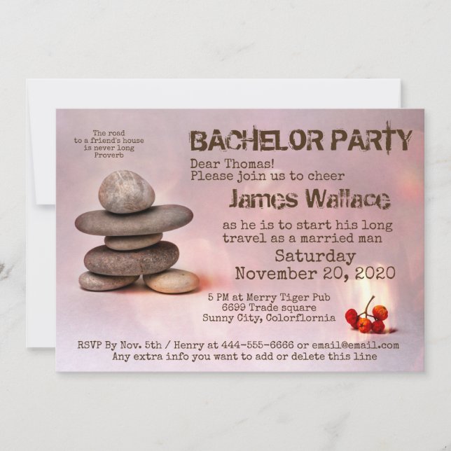 Invitación Piedras Zen Samurái Despedida de Soltero personali (Anverso)