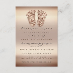 Invitación Piel de oro Rosa de pies Baby Shower Purpurina de