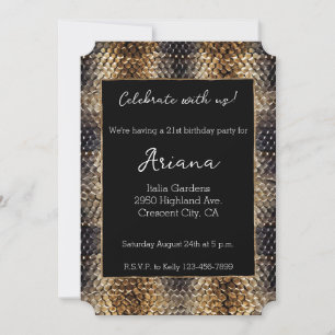 Invitación Piel de serpiente negra dorada de moda Bronce