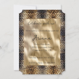 Invitación Piel de serpiente negra dorada de moda Bronce