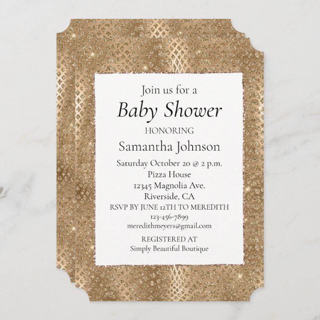 Invitación Piel de serpiente Purpurina Glam Gold (Anverso / Reverso)