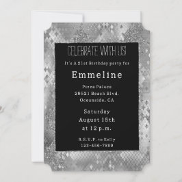Invitación Piel de serpiente Purpurina Glam Plata