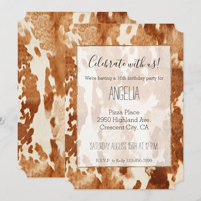 Invitación Piel de vaca blanco marrón (Anverso / Reverso)