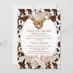 Invitación Piel de vaca Boho Floral Highland Cow Baby Shower