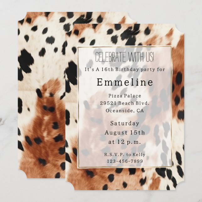 Invitación Piel de vaca de animales de crema marrón occidenta (Anverso / Reverso)
