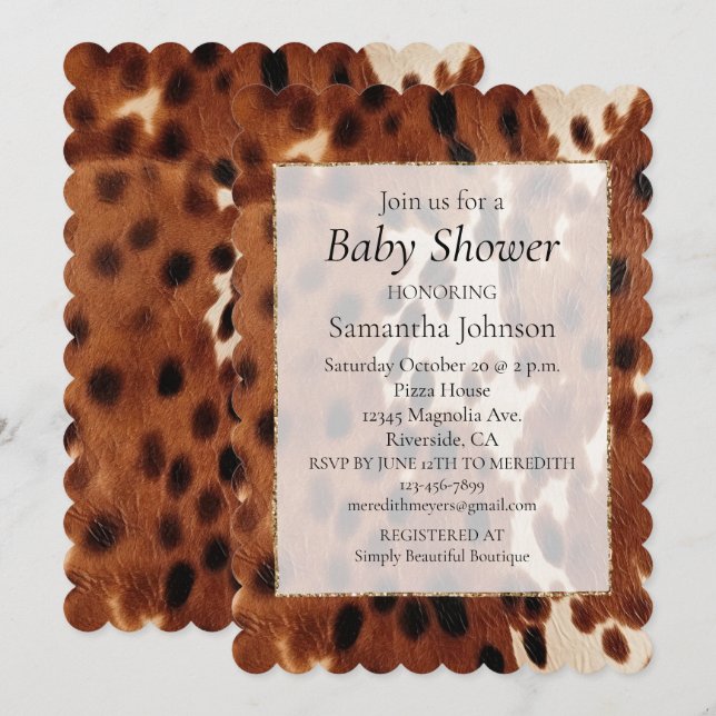 Invitación Piel de vaca de Cowboy Black de Brown Occidental (Anverso / Reverso)