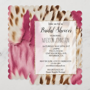 Invitación Piel de vaca de Cowgirl de Western Pink Glam Gold
