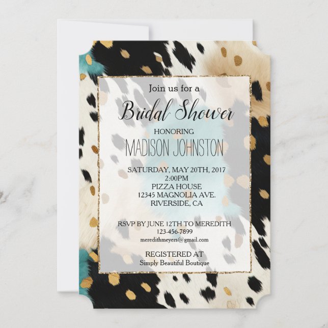 Invitación Piel de vaca de Cowgirl occidental del crema negro (Anverso)