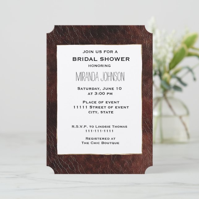 Invitación Piel de vaca de cuero marrón del suroeste de Faux  (Anverso de pie)