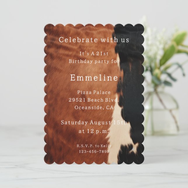 Invitación Piel de vaca de Faux Black Southwest de Brown (Anverso de pie)