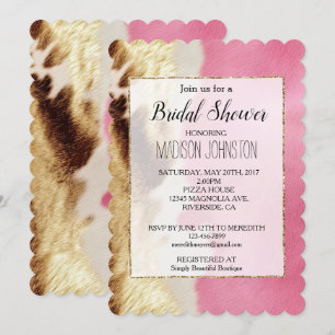 Invitación Piel de vaca de lechera de crema rosa dorada occid