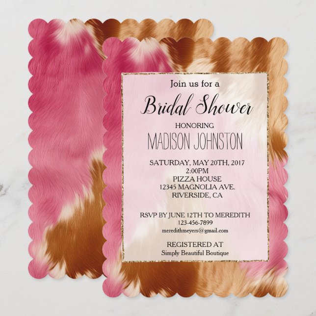 Invitación Piel de vaca de lechuga dorada rosada marrón (Anverso / Reverso)