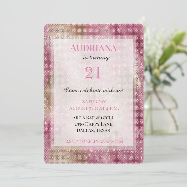 Invitación Piel de vaca de lechuza Sparkle Pink Gold Cumpleañ (Anverso de pie)