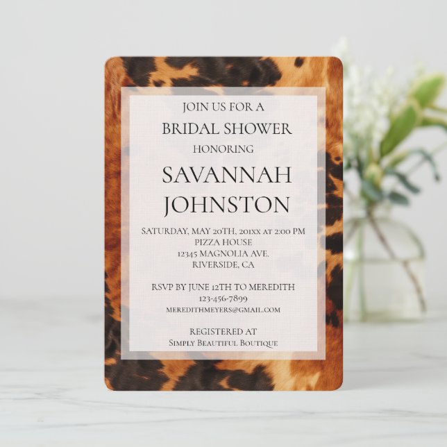 Invitación Piel de vaca de Novia Cream Black Brown (Anverso de pie)