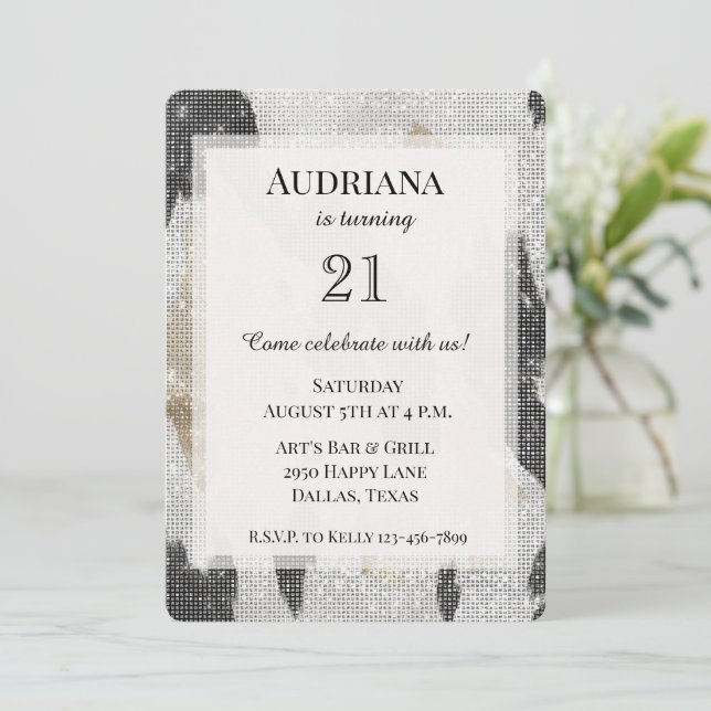 Invitación Piel de vaca de Oro Blanco Negro Novia Sparkle Cum (Anverso de pie)