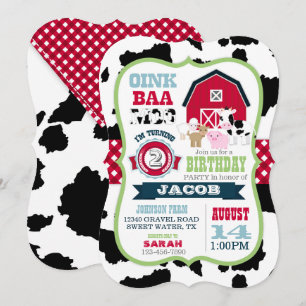 Invitación Piel de vaca Gingham Country Boy Cumpleaños