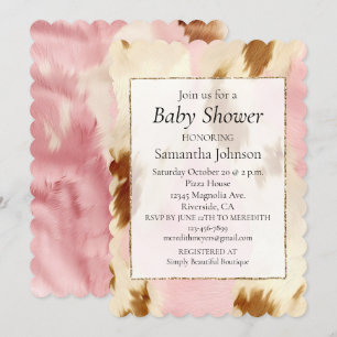 Invitación Piel de vaca marrón crema rosa de vaca