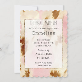 Invitación Piel de vaca marrón crema rosa de vaca