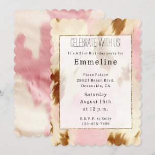 Invitación Piel de vaca marrón crema rosa de vaca