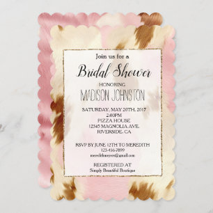 Invitación Piel de vaca marrón crema rosa de vaca