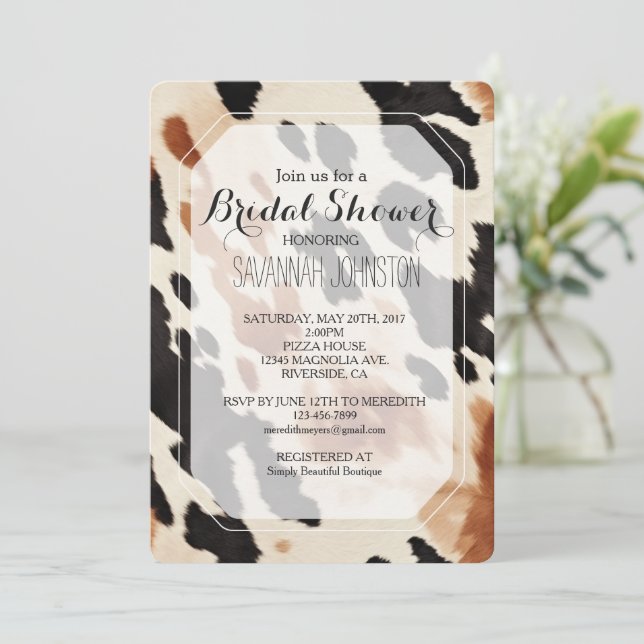 Invitación Piel de vaca marrón negro ducha de novia (Anverso de pie)