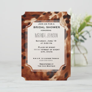 Invitación Piel de vaca negro crema marrón ducha de novia