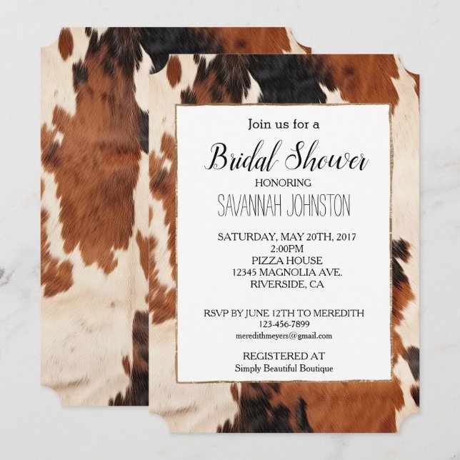 Invitación Piel de vaca negro negro de imitación (Anverso / Reverso)