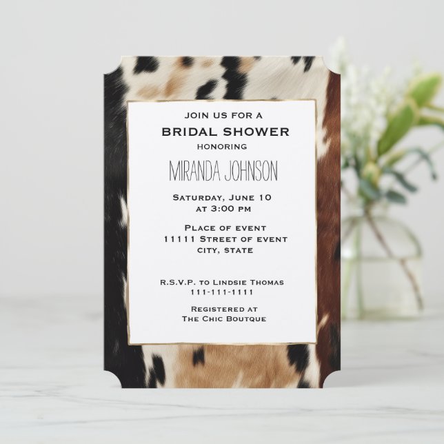 Invitación Piel de vaca occidental crema marrón ducha de novi (Anverso de pie)