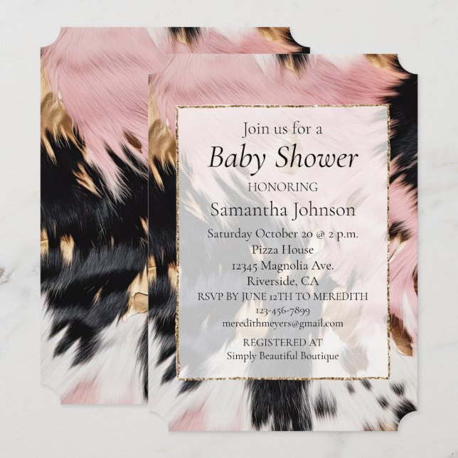 Invitación Piel de vaca Oro Blanco Negro Rosa De Vaquera Occi (Anverso / Reverso)