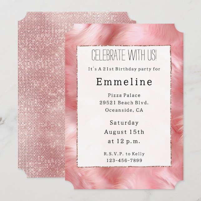 Invitación Piel rosa brillante rosa de Rubor (Anverso / Reverso)