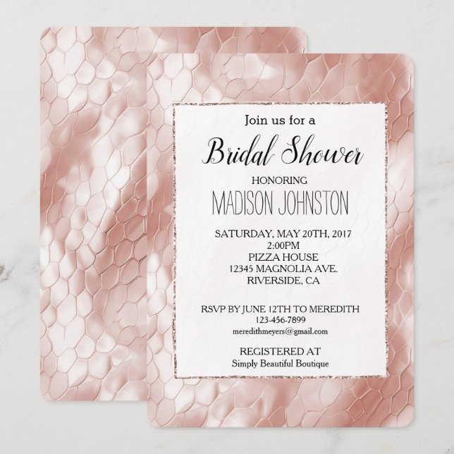 Invitación Piel rosada de serpiente blanca Rosa de Rubor (Anverso / Reverso)