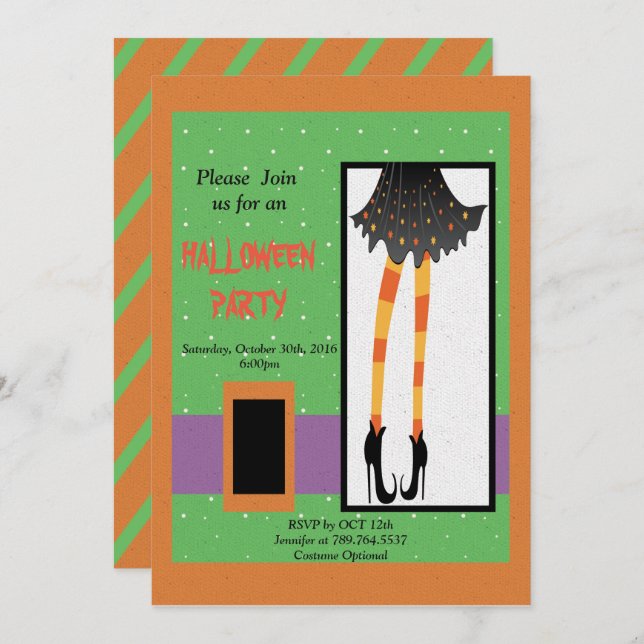 Invitación piernas brujas Halloween (Anverso / Reverso)