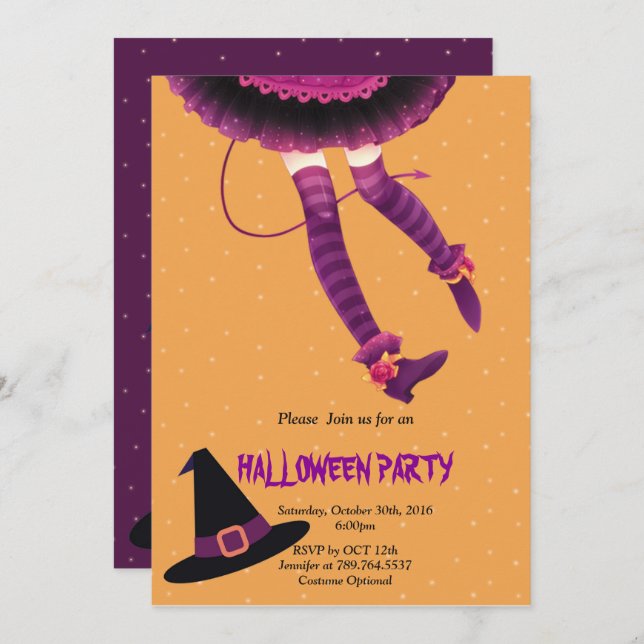 Invitación piernas brujas Halloween (Anverso / Reverso)