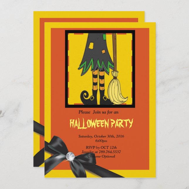 Invitación piernas brujas Halloween (Anverso / Reverso)