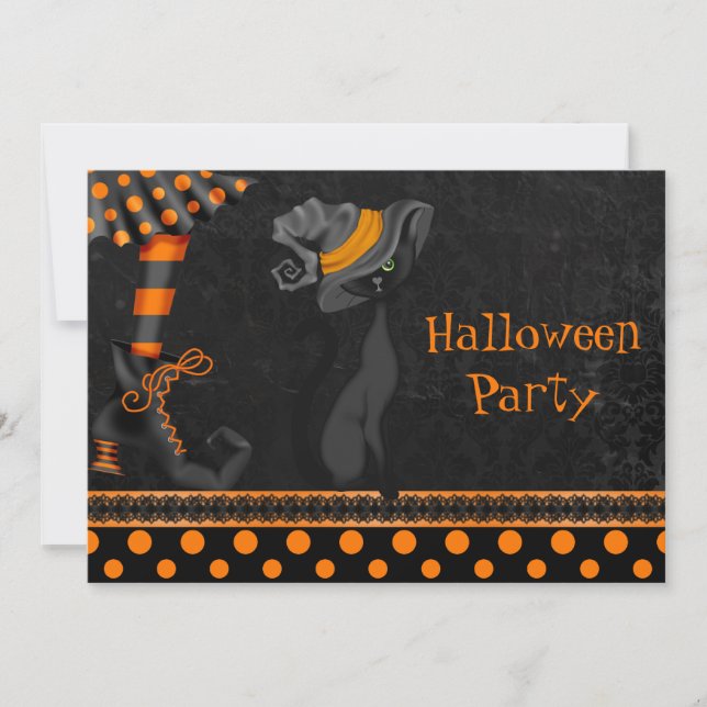 Invitación Piernas brujas y fiesta de Halloween de felinos (Anverso)