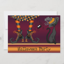 Invitación Piernas de bruja, fiesta de Halloween de gato y ar