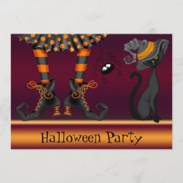 Invitación Piernas de bruja, fiesta de Halloween de gato y ar