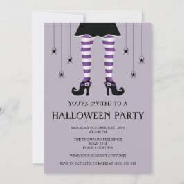 Invitación Piernas de Bruja Moradas Y Arañas Feliz Halloween