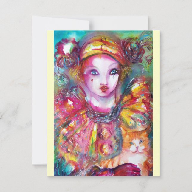 Invitación PIERROT CON CAT / Fiesta de la Mascarada Mardi Gra (Anverso)