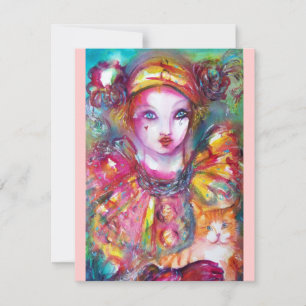 Invitación PIERROT CON GATO / Fiesta de disfraces de Mardi Gr