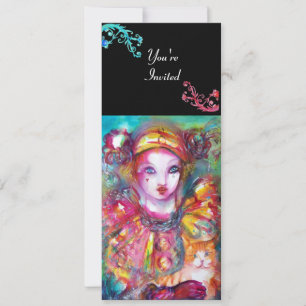 Invitación PIERROT CON GATO / Fiesta de disfraz de Mardi Gras