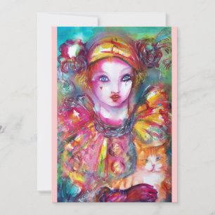 Invitación PIERROT CON GATO / Fiesta de disfraz de Mardi Gras