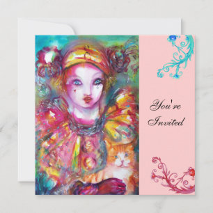 Invitación PIERROT CON GATO / Fiesta de disfraz de Mardi Gras