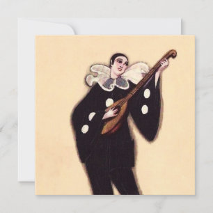 Invitación Pierrot en negro tocando el laúd por Sophia Chiost