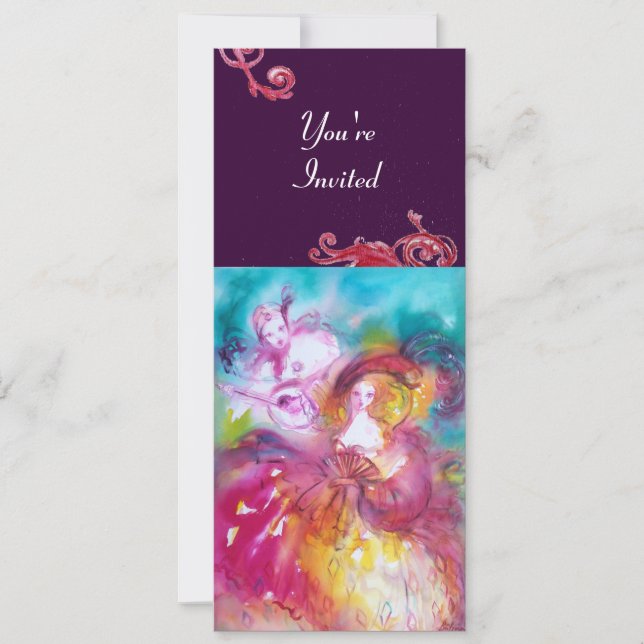 Invitación PIERROT Y ARLECCHINA Carnaval de Venecia, (Anverso)