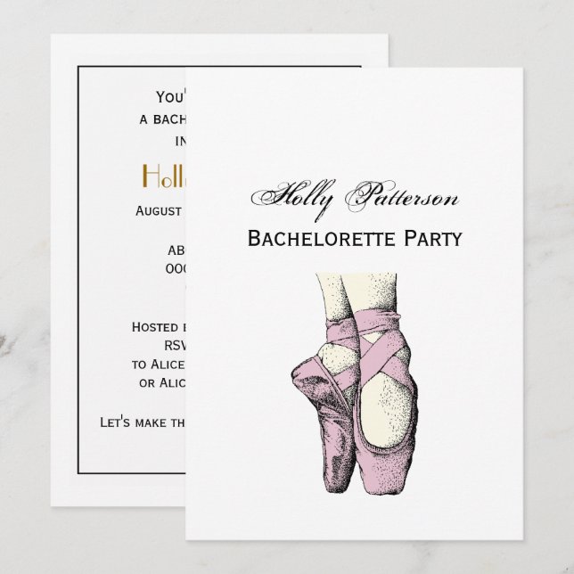 Invitación Pies de bailarina en punta #3 Rosa claro (Anverso / Reverso)