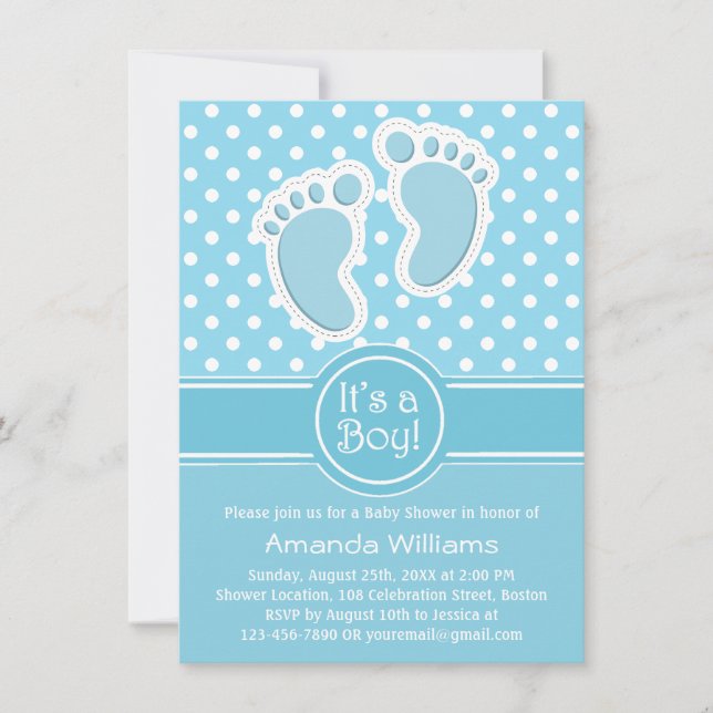 Invitación Pies de bebé azules blancos - es un niño Baby Show (Anverso)