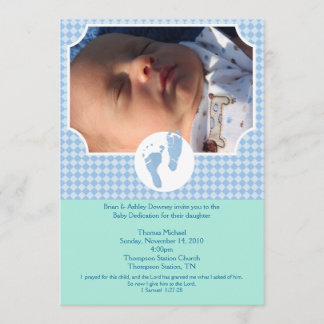 Invitación Pies de bebé Baptismo azul Dedicación 5x7 foto