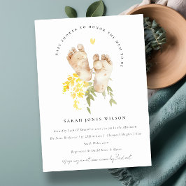 Invitación Pies de bebé Flora amarilla Género Baby Shower neu